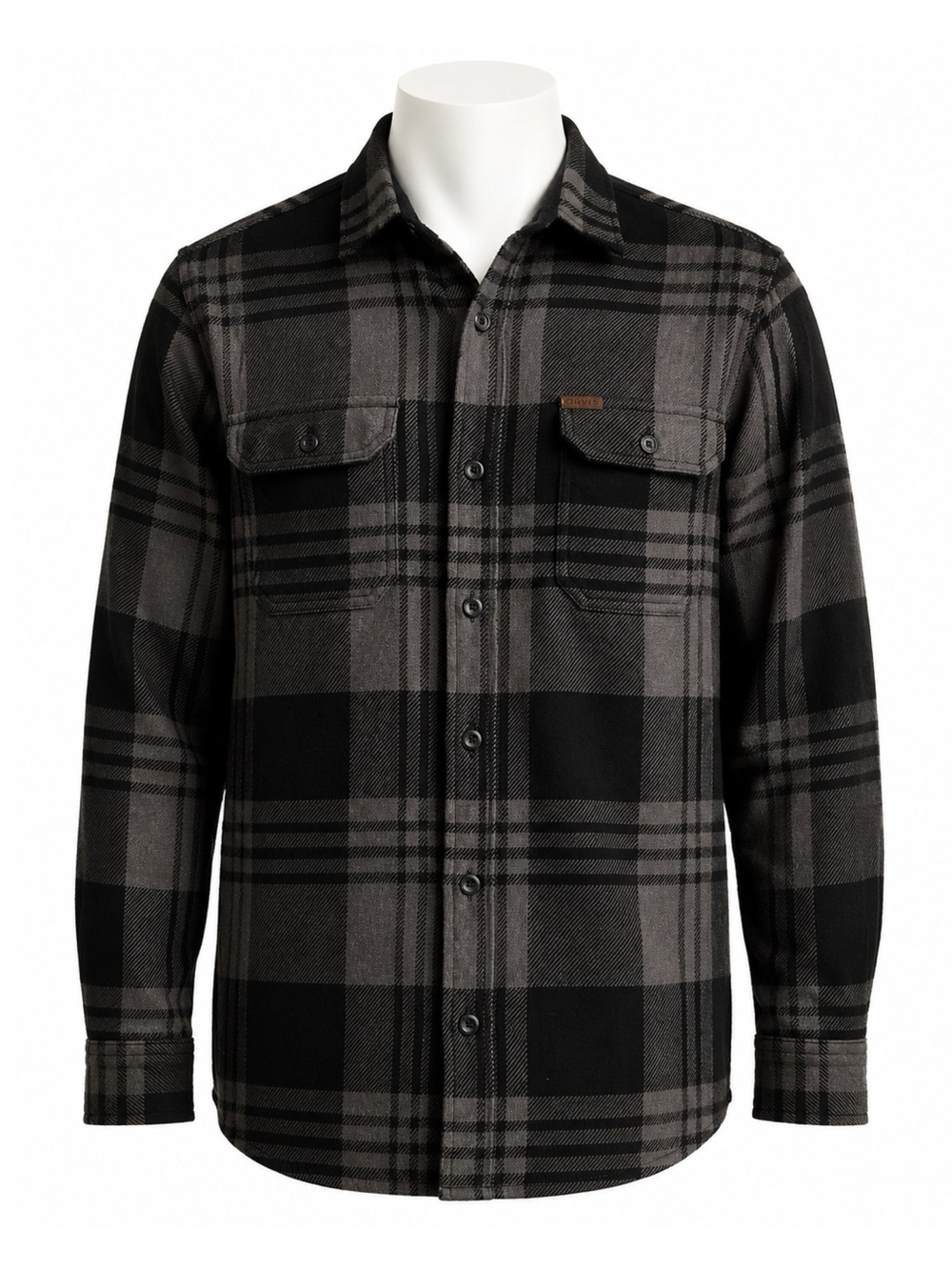 Size S Orvis Men’s Plaid Flannel Shirt Gray Black Button‎ Front Cotton Shacket